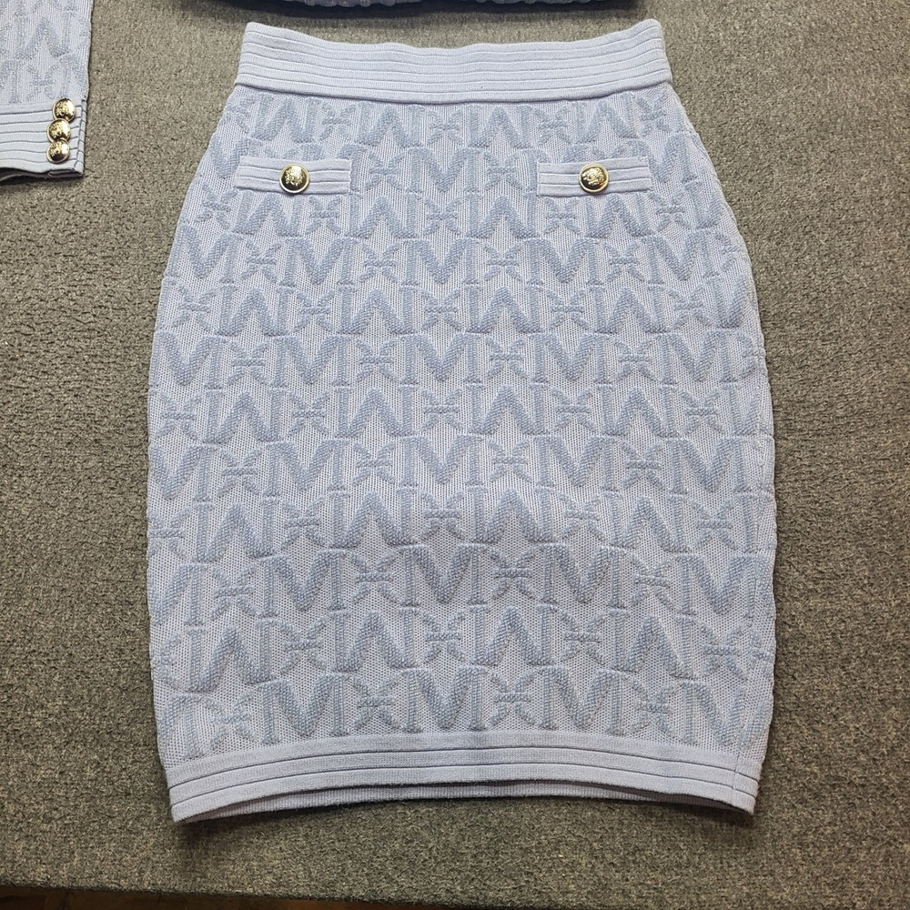 Marciano Guess Sweater Skirt Set Womens M/L Blue Excellent Monogram Gold Button - Picture 3 of 11